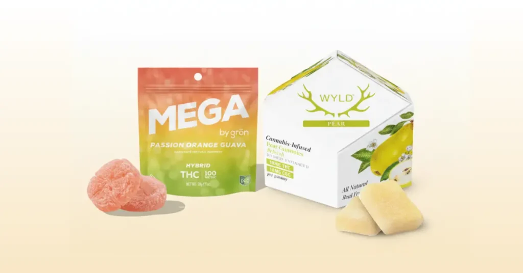 gron mega and wyld cannabis edible gummies with packaging