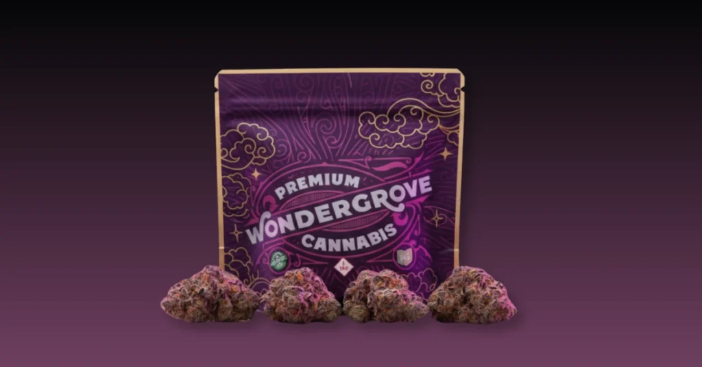 wondergove cannabis brand packaging and flower centered