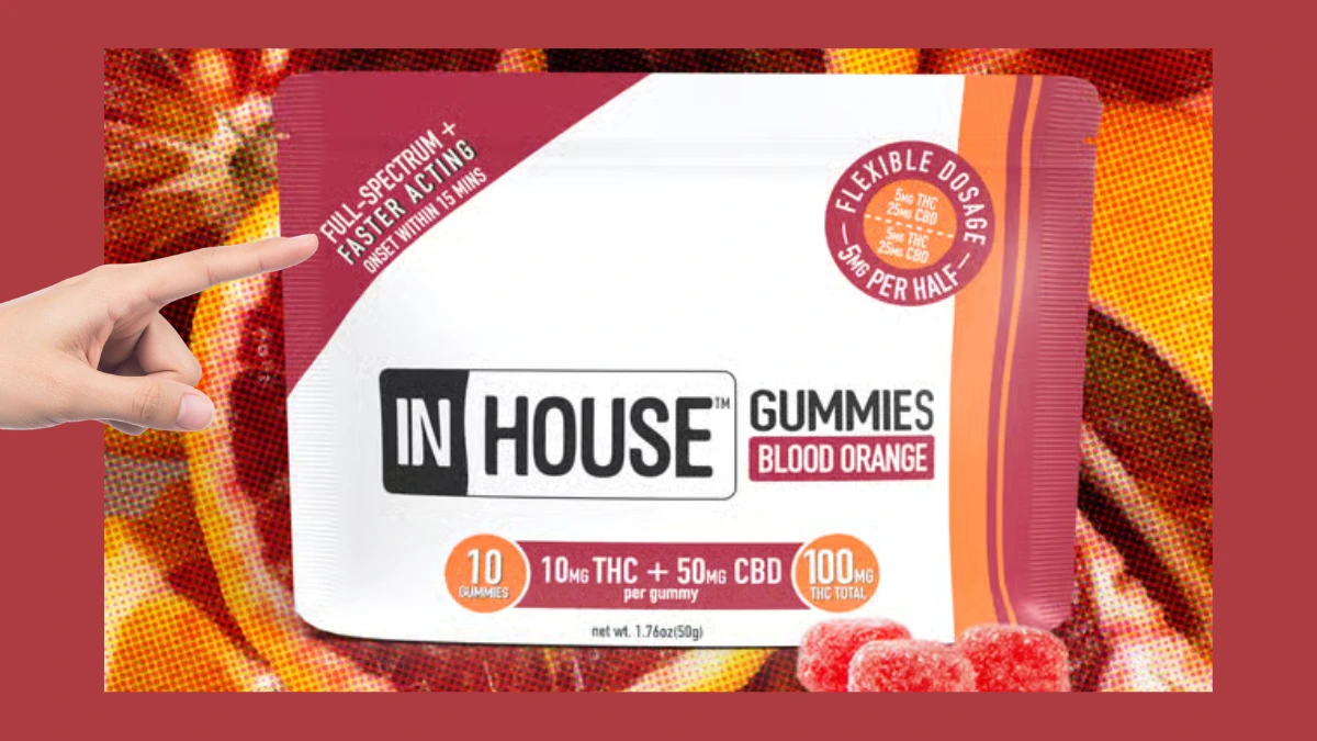 hand pointing to the onset time and dosage information on a cannabis edibles package