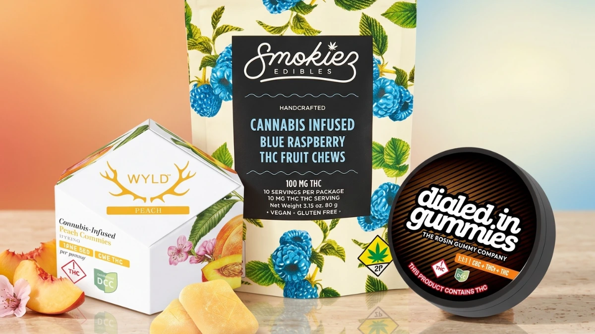 Small cannabis gummies arranged on a clean white surface, suggesting measured low-dose use.